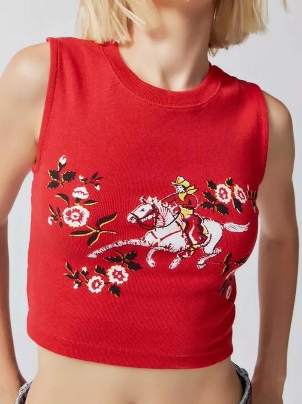 Urban Outfitters Western Cowboy Red Sleeveless Crop Top with Back Cutout